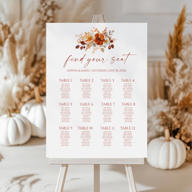 Rustic Fall Floral Medium Wedding Seating Chart Foam Board (Creator Uploaded)