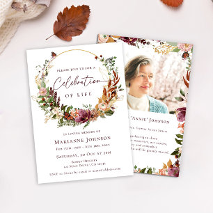 Rustic Fall Floral Memorial Celebration of Life Invitation