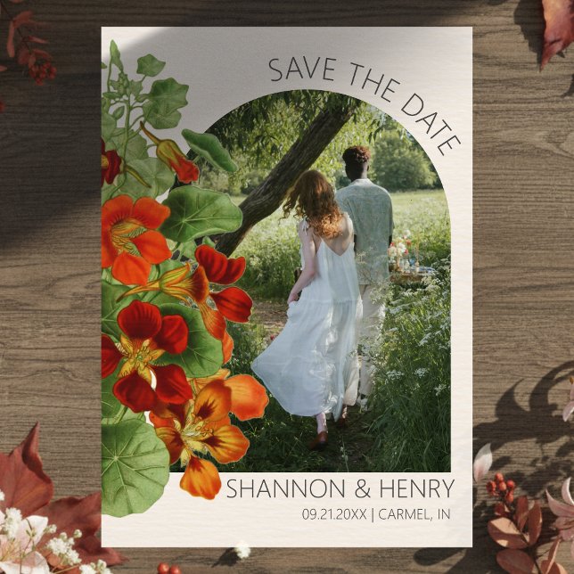 Rustic Fall Floral Modern Wedding Save the Date Invitation (Invite guests to your big day with this Rustic Fall Floral Modern Wedding Save the Date!)