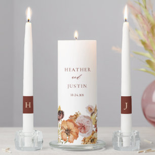 Rustic Fall Floral Monogram Wedding Unity Candle Set