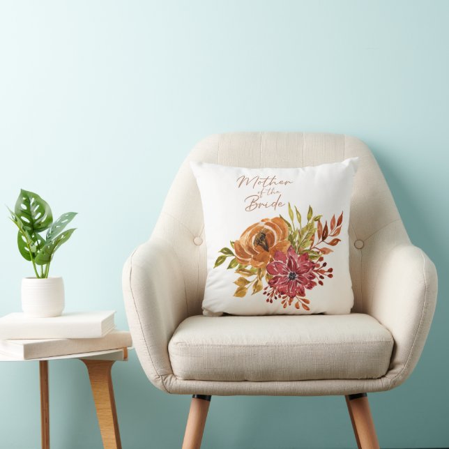 Rustic Fall Floral Mother of the Bride Wedding Throw Pillow (Chair)