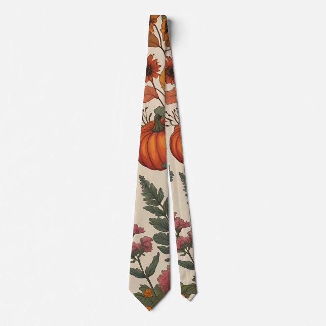 Rustic Fall Floral Pumpkin–Autumn Harvest  Neck Tie (Front)
