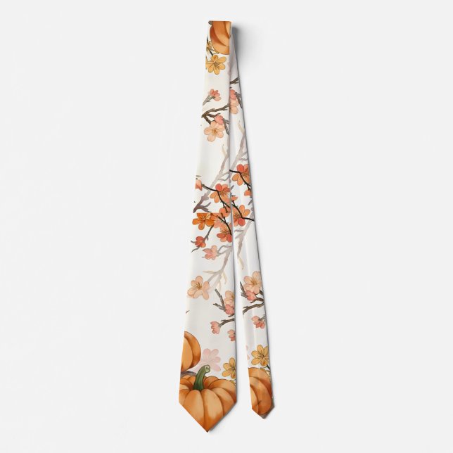 Rustic Fall Floral Pumpkin–Autumn Harvest  Neck Tie (Front)