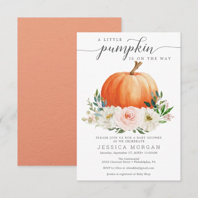 Rustic Fall Floral Pumpkin Baby Shower Invitation (Front/Back)