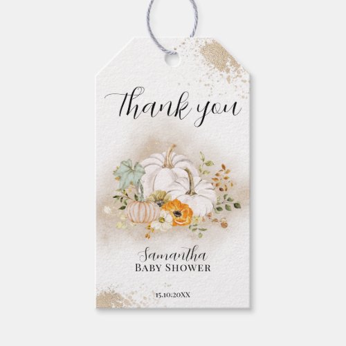 Rustic Fall Floral Pumpkin Baby Shower Thanks Gift Tags