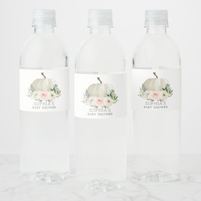 Rustic Fall Floral Pumpkin Baby Shower Water Bottl Water Bottle Label (Bottles)