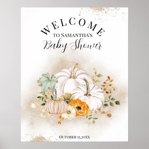 Rustic Fall Floral Pumpkin Baby Shower Welcome  Poster