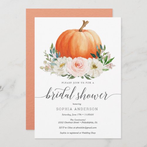 Rustic Fall Floral Pumpkin Bridal Shower Invite