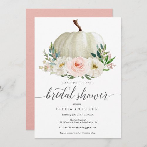 Rustic Fall Floral Pumpkin Bridal Shower Invite