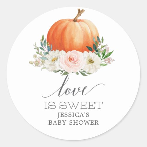 Rustic Fall Floral Pumpkin Love Is Sweet Favor Classic Round Sticker