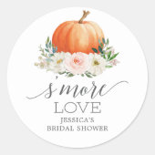 Rustic Fall Floral Pumpkin S'More Love Favor Classic Round Sticker (Front)