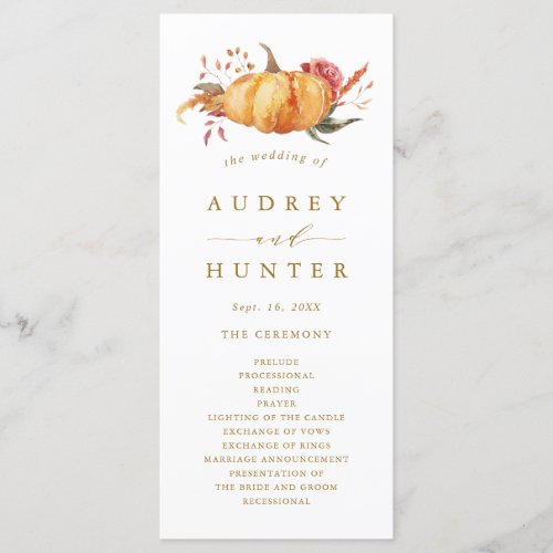 Rustic Fall Floral Pumpkin Wedding Gold Program