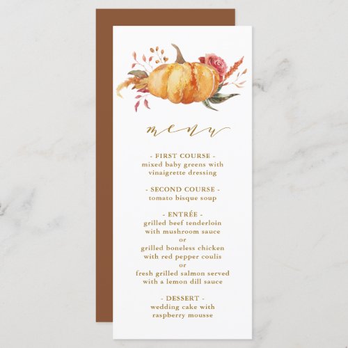 Rustic Fall Floral Pumpkin Wedding Gold Script Menu