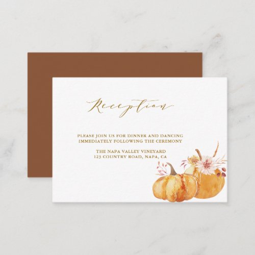 Rustic Fall Floral Pumpkin Wedding Reception Gold Enclosure Card