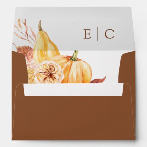 Rustic Fall Floral Pumpkin Wedding Terracotta 5x7  Envelope