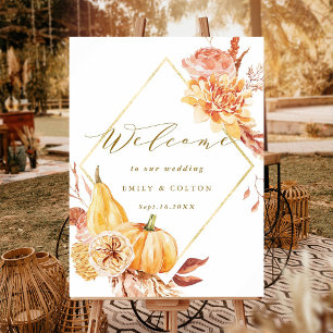 Rustic Fall Floral Pumpkin Wedding Welcome Gold Foam Board