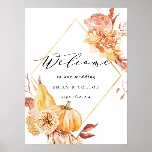 Rustic Fall Floral Pumpkin Wedding Welcome Sign