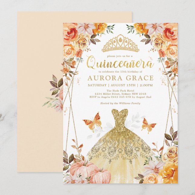 Rustic Fall Floral Quinceañera Mis Quince Anos Invitation (Front/Back)