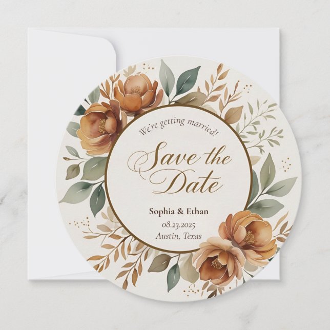 Rustic Fall Floral Round Save the Date Wedding (Front)