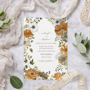 Rustic Fall Floral Rust Wedding Invitation