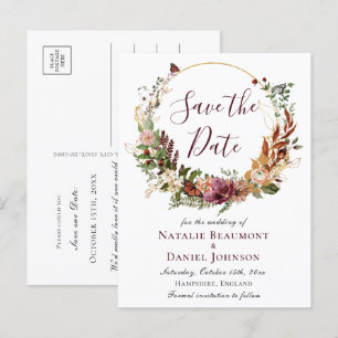 Rustic Fall Floral Save the Date Announcement Postcard