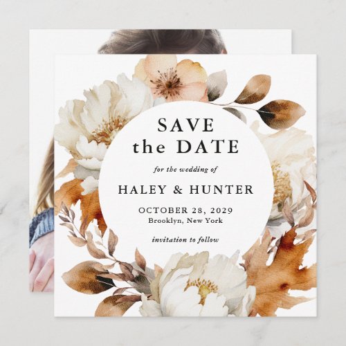 Rustic Fall Floral Save the Date with Photo