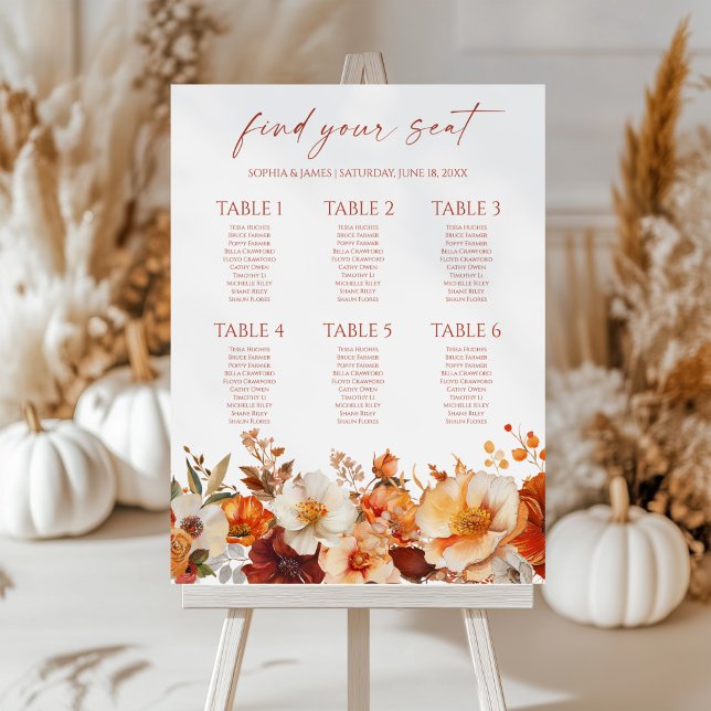 Rustic Fall Floral Small Wedding Seating Chart Foam Board (Creator Uploaded)