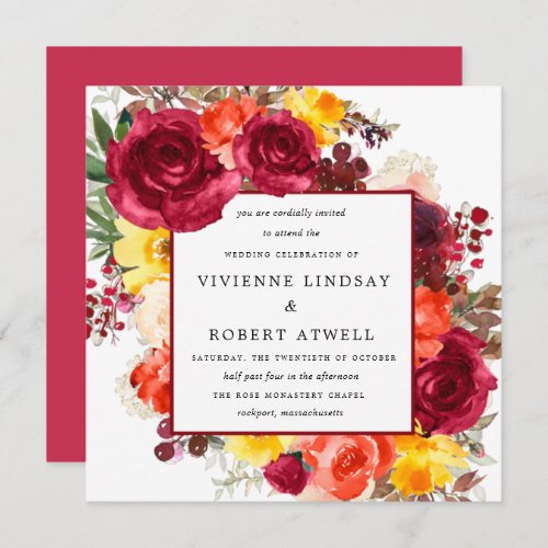 Rustic Fall Floral Square Wedding Invitation