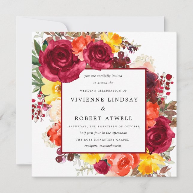Rustic Fall Floral Square Wedding Invitation (Front)