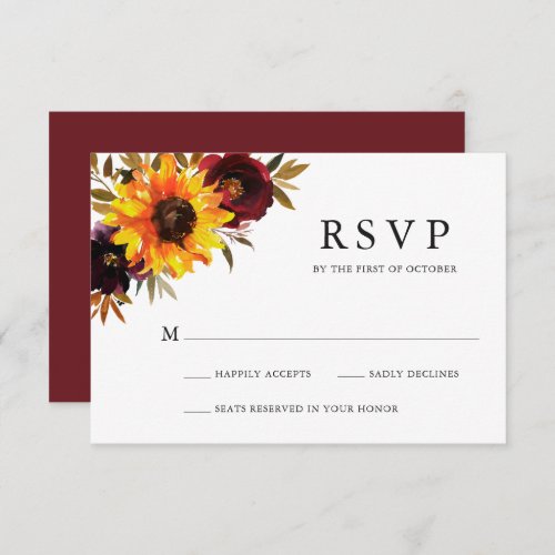 Rustic Fall Floral Sunflower Wedding RSVP Card
