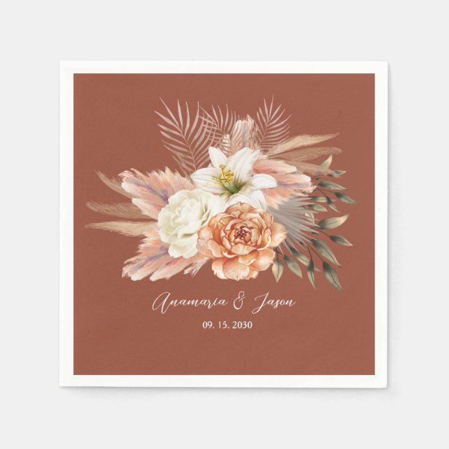 Rustic Fall Floral Terracotta Wedding Napkins (Front)