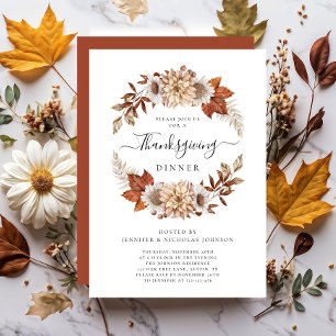 Rustic Fall Floral Thanksgiving Dinner Invitation