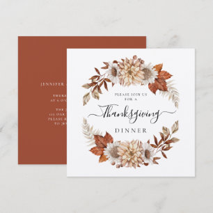 Rustic Fall Floral Thanksgiving Dinner Square Invitation