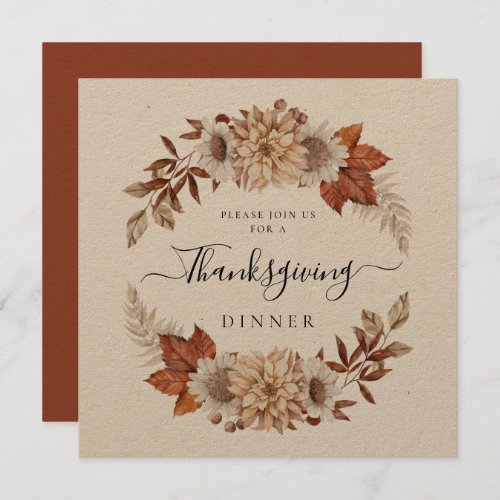 Rustic Fall Floral Thanksgiving Dinner Square Invitation