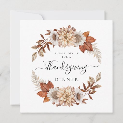 Rustic Fall Floral Thanksgiving Dinner Square Invitation | Zazzle