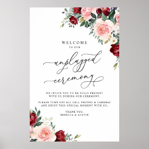 Rustic Fall Floral Unplugged Ceremony Wedding Sign