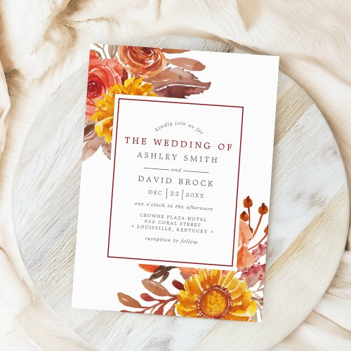 Wedding Invitations 14 Rustic Fall Floral Watercolor Wedding Invitation