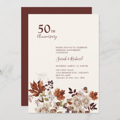 Rustic Fall Floral Wedding Anniversary Party Invitation