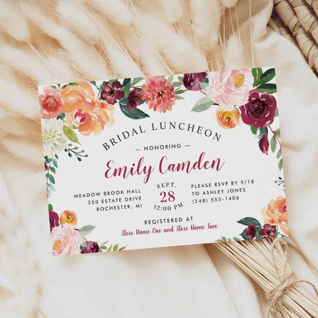 Rustic Fall Floral Wedding Bridal Luncheon Invitation (Creator Uploaded)