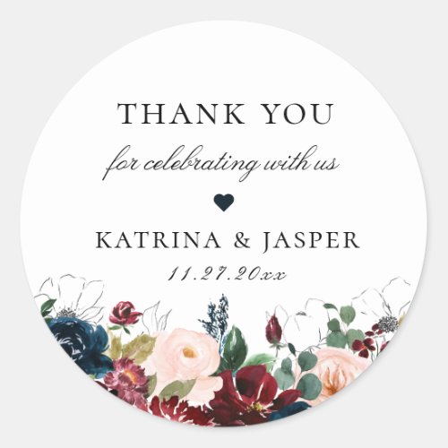 Rustic Fall Floral Wedding Favor Classic Round Sticker