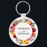Rustic Fall Floral Wedding Favor Keychain<br><div class="desc">Bright and colorful fall flowers create a beautiful and elegant rustic wreath. Burgundy red roses and bright yellow,  orange and blush pink flowers</div>