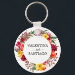 Rustic Fall Floral Wedding Favor Keychain<br><div class="desc">Bright and colorful fall flowers create a beautiful and elegant rustic wreath. Burgundy red roses and bright yellow,  orange and blush pink flowers</div>