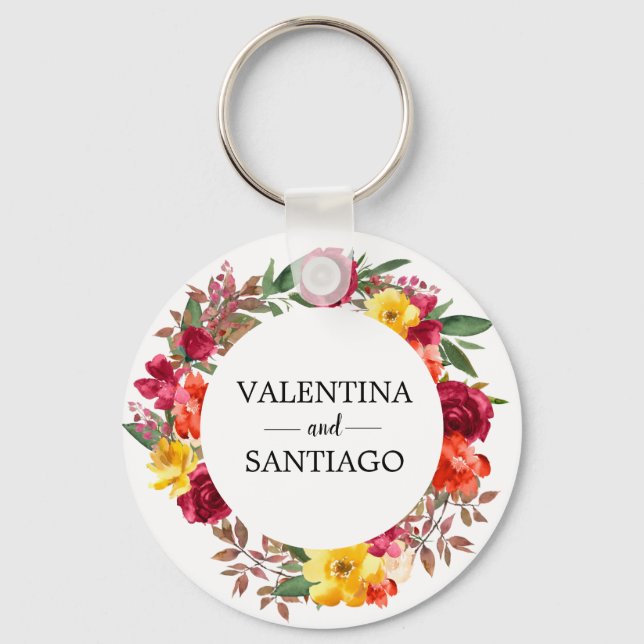 Rustic Fall Floral Wedding Favor Keychain (Front)