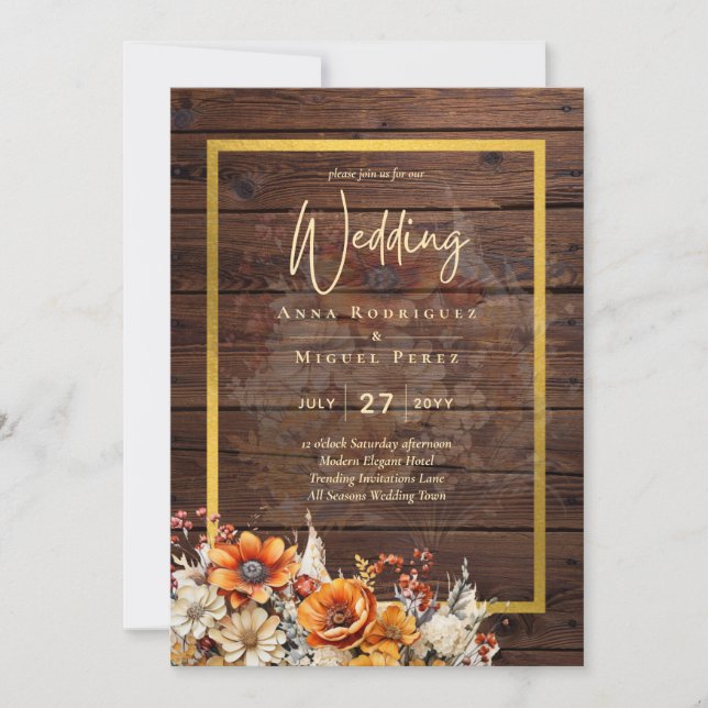 Rustic Fall Floral Wedding  Invitation (Front)