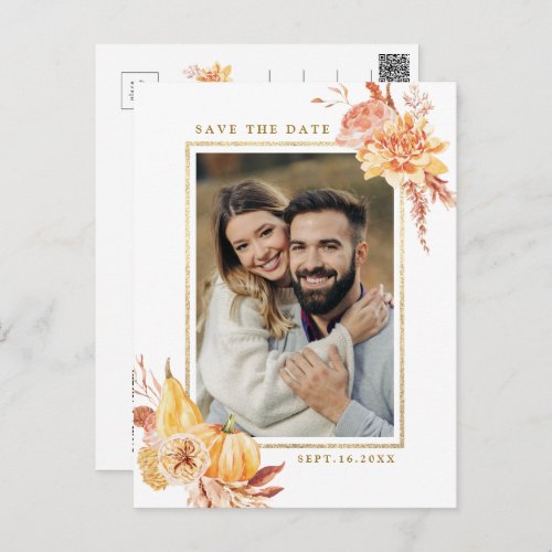 Rustic Fall Floral Wedding Photo Save the Date  Postcard