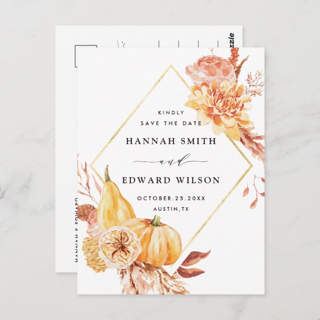 Rustic Fall Floral Wedding Photo Save the Date Postcard (Front/Back)