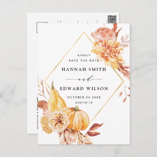 Rustic Fall Floral Wedding Photo Save the Date Postcard