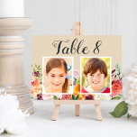 Rustic Fall Floral Wedding Photo Table Number<br><div class="desc">Table numbers feature photos of the bride and groom at an age that corresponds with the table number. To customize: type in the table number, click "change" by the default photos to upload your own digital or scanned photos, and add that individual table number card to your shopping cart. Repeat...</div>
