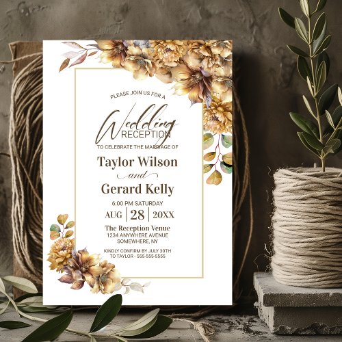 Rustic Fall Floral Wedding Reception Invitation