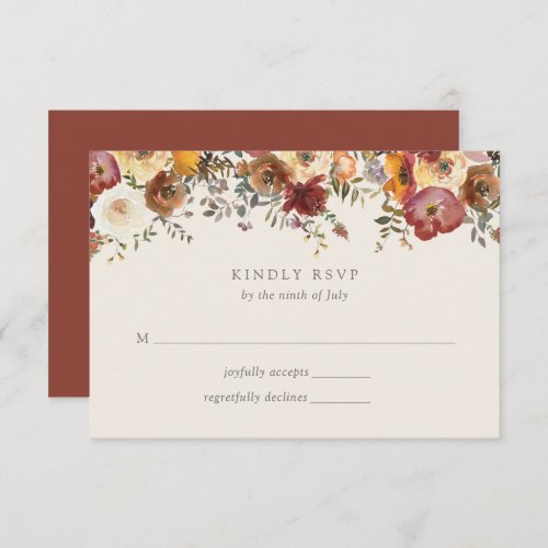 Rustic Fall Floral Wedding RSVP Card